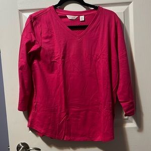Women's New 3/4 Sleeve T-Shirt V-Neck Bright Pink Weatherproof Vintage Large